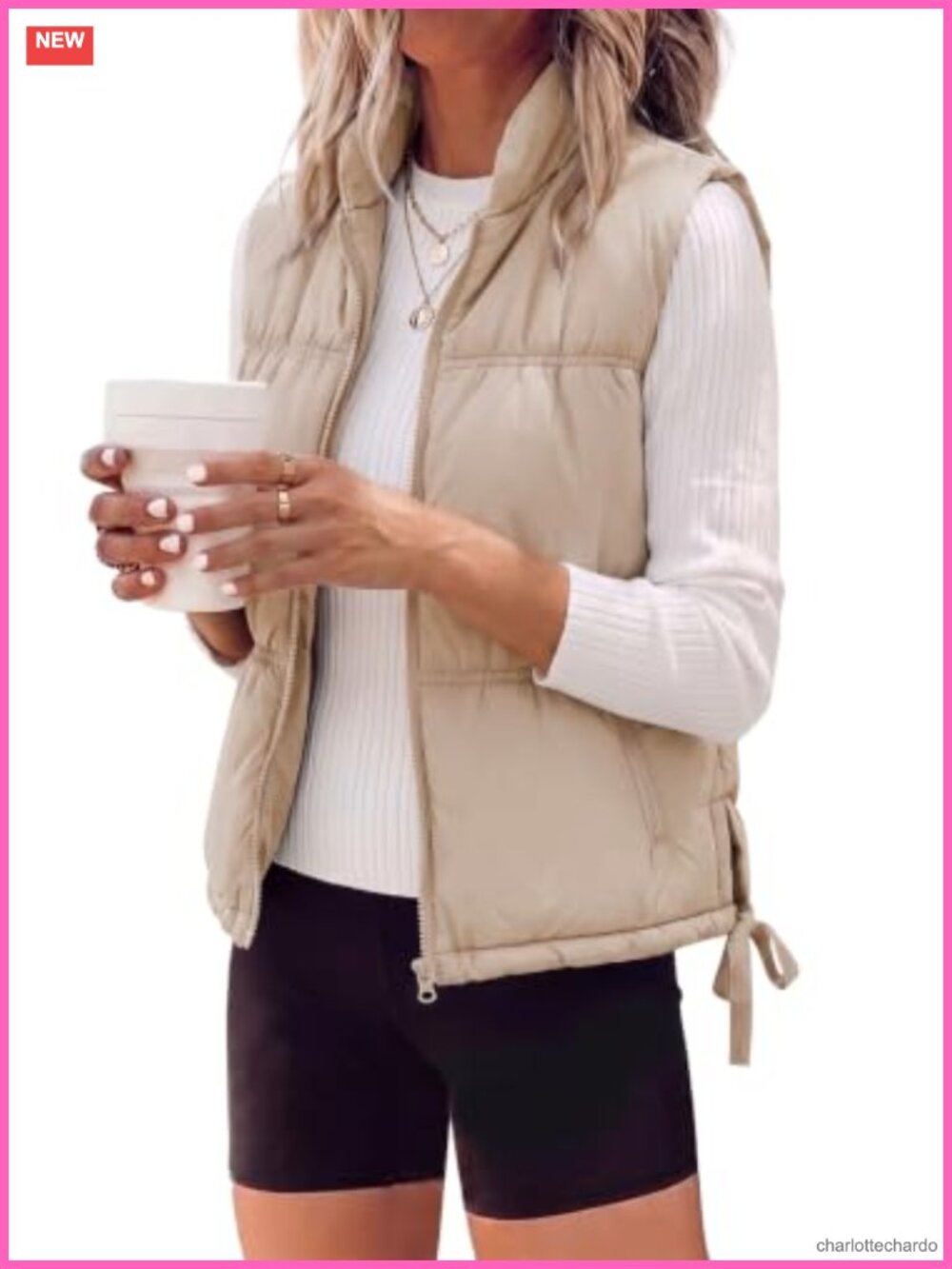 EVALESS Puffer Vest Sleeveless Stand Collar Zip Up Cropped Jacket